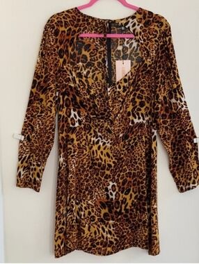 NWT Missguided Leopard Print Corset Bodice w/ Sweetheart Neckline Mini Dress 12